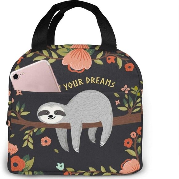 💎2/$18💎 Lunch Bag Cooler Bag Women Tote Bag Sloths "Follow your dreams" - Picture 1 of 5
